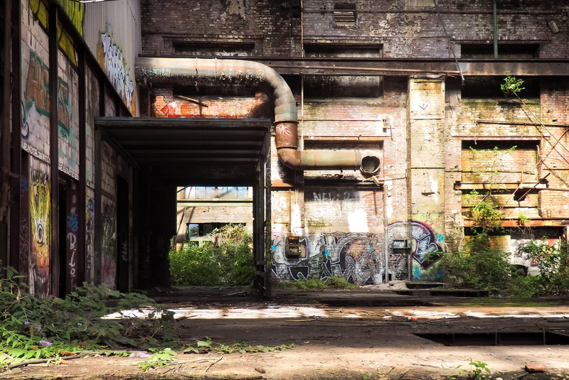 obsolete, old factory, lines, dark, rooms, hall, architecture, threatening, leave, industrial plant, past, lost places, neglected, factory building, entrance
