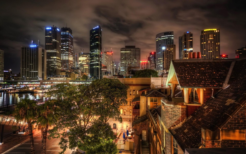 background, lights, images, hdr, buildings, sydney, desktop, australia, skyscrapers, night, cities, 1080P, house