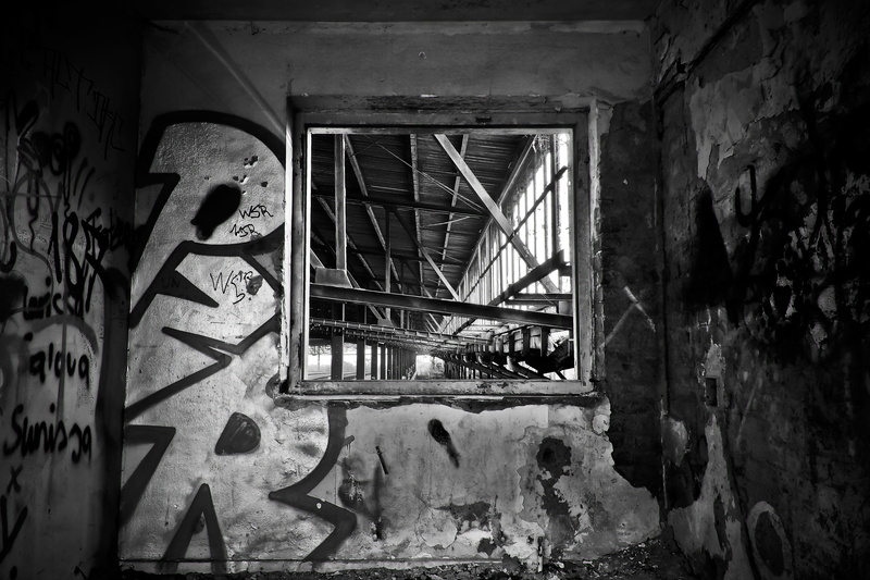 black and white, steps, window frames, old building, shipping charge hall, Decay, lapsed, Lost, forget, passed, factory building, weathered, black white
