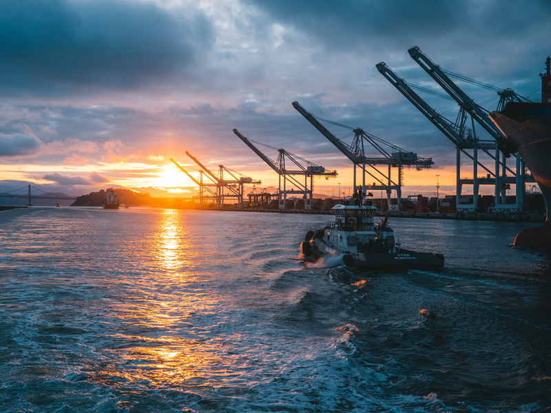 sun, transportation, construction equipment, water, shipping, sky, freight transportation, waterfront, nature, oil, body, sunset, outdoors, cloud - sky
