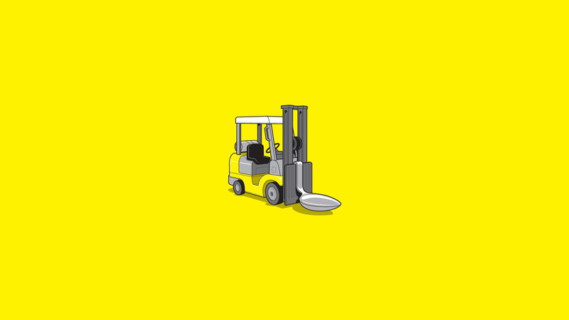 drawing, still life, transportation, simple background, forklifts, metal, copy space, hygiene, yellow background, single object, cut out, land vehicle