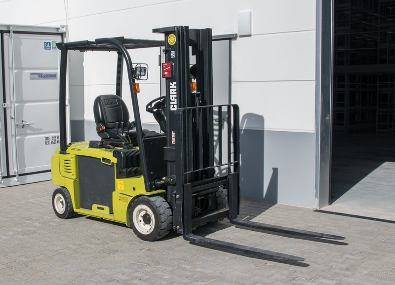 industry, pallet loading fork, forklift, business, land vehicle, container, architecture, day, stock, built structure, occupation, no people, freight transportation
