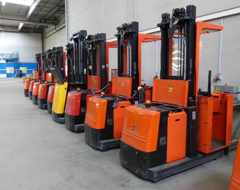 trade, equipment, stock, warehouse, logistics, built structure, forklift, 2K, factory building, heavy, no people, orange color, stack, container, large group of objects