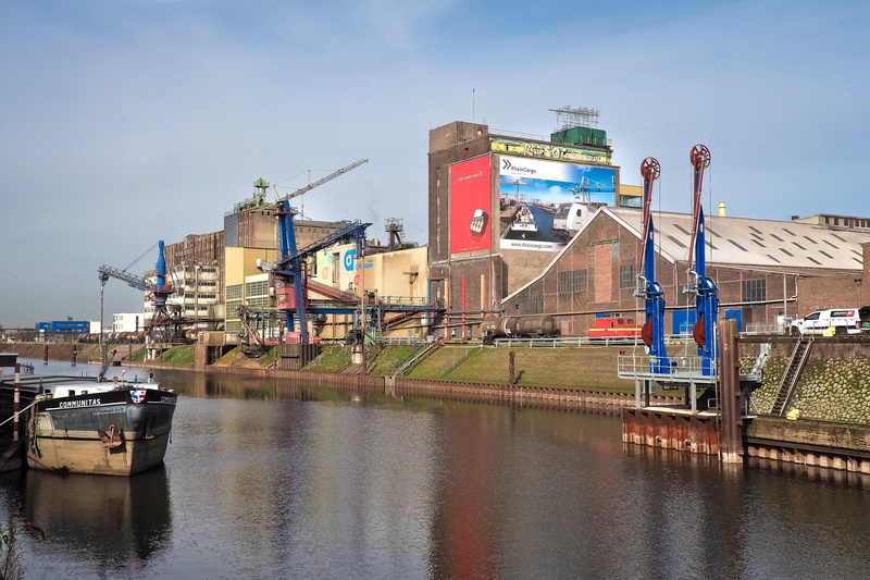 goods, river, building exterior, no people, shipping, factory, crane - construction machinery, machinery, harbour cranes, rhine, storage, architecture