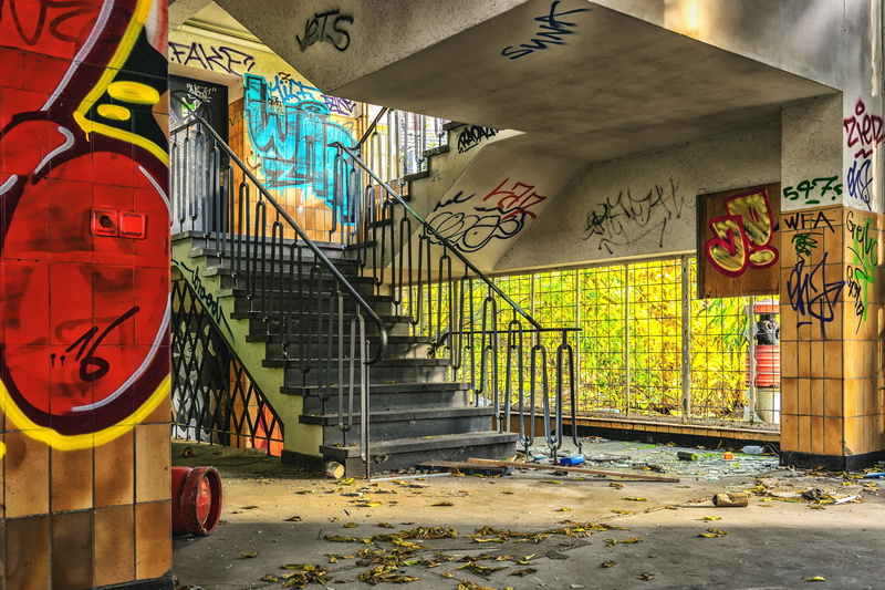 wall, graffiti, wall - building feature, abandoned places, lumber, near, day, pforphoto, steps and staircases, colorful, lost places, building, no people