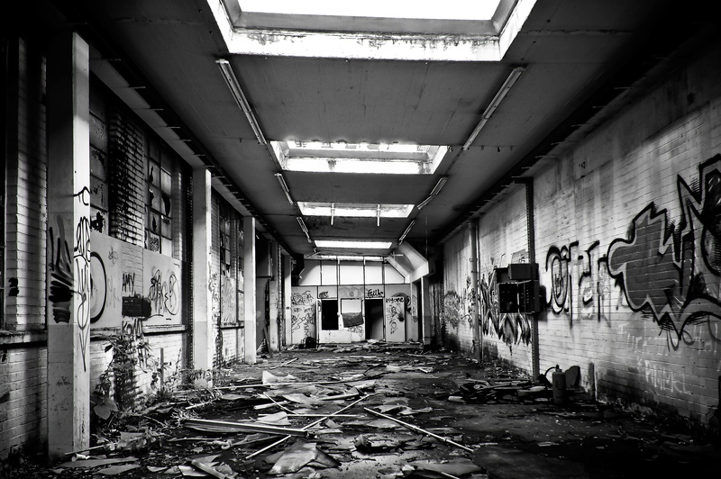 destruction, damaged, dirty, old building, empty, shabby, obsolete, old factory hall, ruin, weird, mood, history, industrial plant, lighting, day, built structure