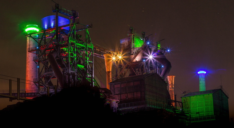 no people, 4K, steel, capital of culture, smoke stack, low angle view, crane - construction machinery, night, north rhine westphalia, leave, ruin, ruhr