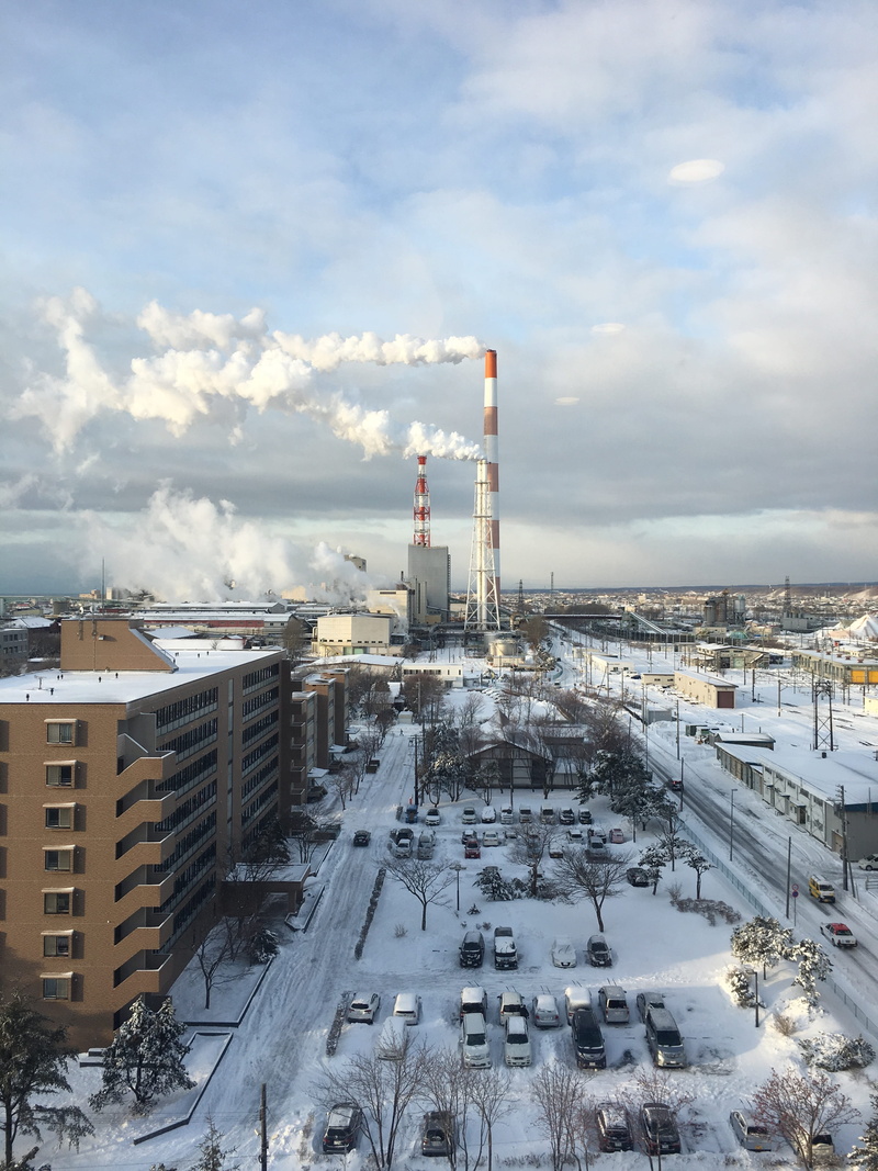 fumes, city, environment, oil Industry, tower, transportation, high angle view, no people, refinery, energy, technology, power, snow, nature, industry