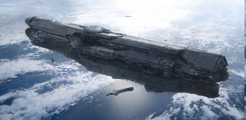 nature, mode of transportation, sea, winter, spaceship, Halo 4, UNSC Infinity, transportation, snow, sky, cloud - sky, Halo, day, outdoors, on the move