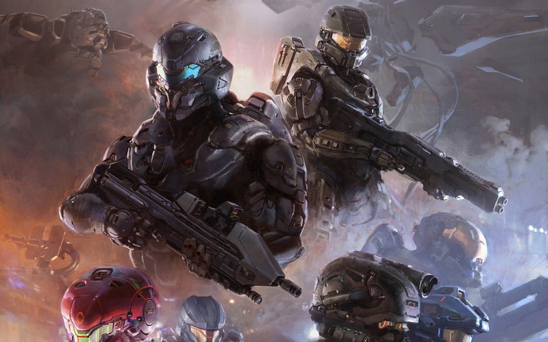 indoors, army soldier, weapon, Halo 5: Guardians, helmet, adult, military uniform, people, military, waist up, artwork, 1080P, technology, low angle view