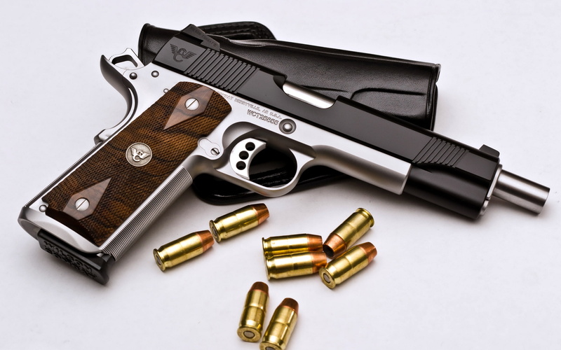 handgun, ammunition, close-up, high angle view, cut out, bullet, social issues, violence, cartridges, pistol, still life, crime, semi, silver, white background
