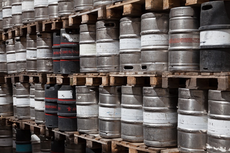 beer, indoors, building, drink, can, large group of objects, box - container, shelf, row, warehouse, abundance, tanks, metal, 5K, palette, box, lot, factory
