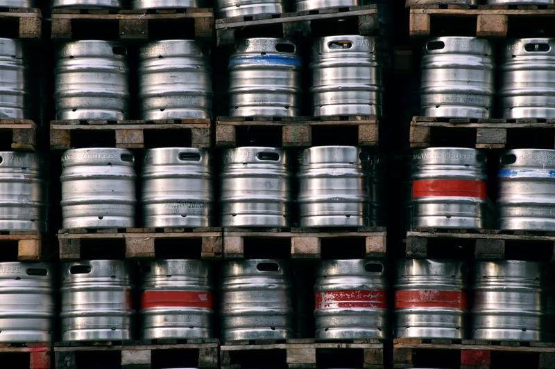 business, range, food and drink, stacked, grey, silver colored, alcohol, beer stock, metal barrels, 5K, indoors, stock, stacked up, barrel, day, liquid