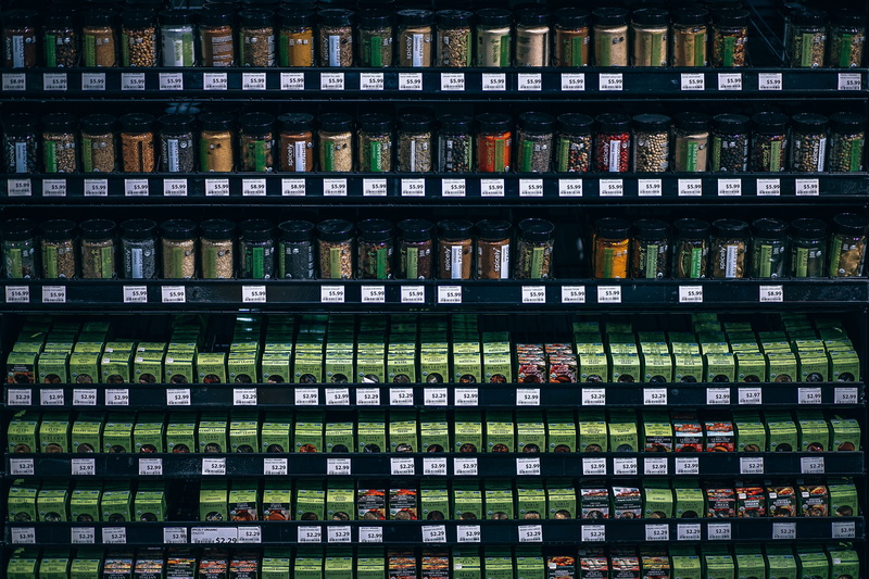 grocery, full frame, container, choice, condiment, rack, industry, seeds, order, containers, diversity, indoors, shelves, day, abundance, large group of objects