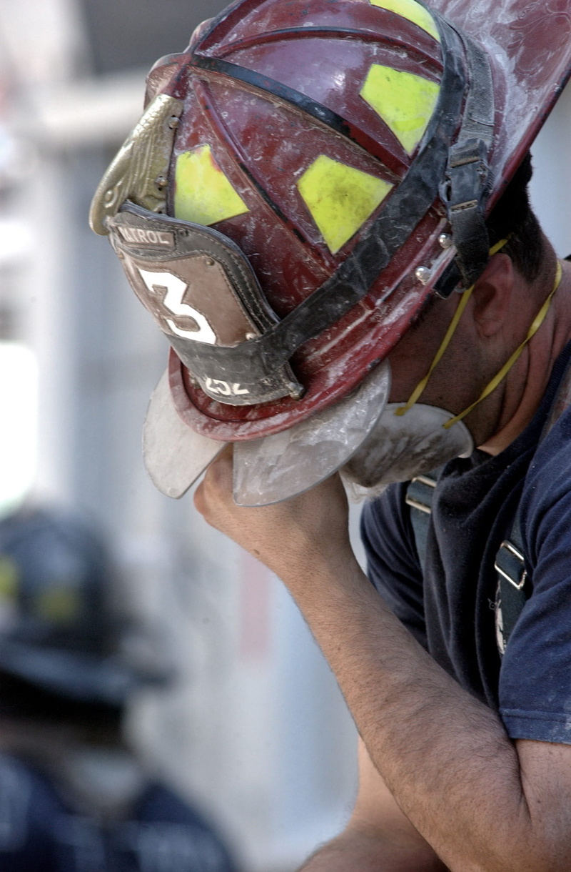 hard, wearing, portrait, twin towers, leisure activity, indoors, working, males, rubble, men, Firefighter, sport, man, Fireman, protection, adult, obscured face