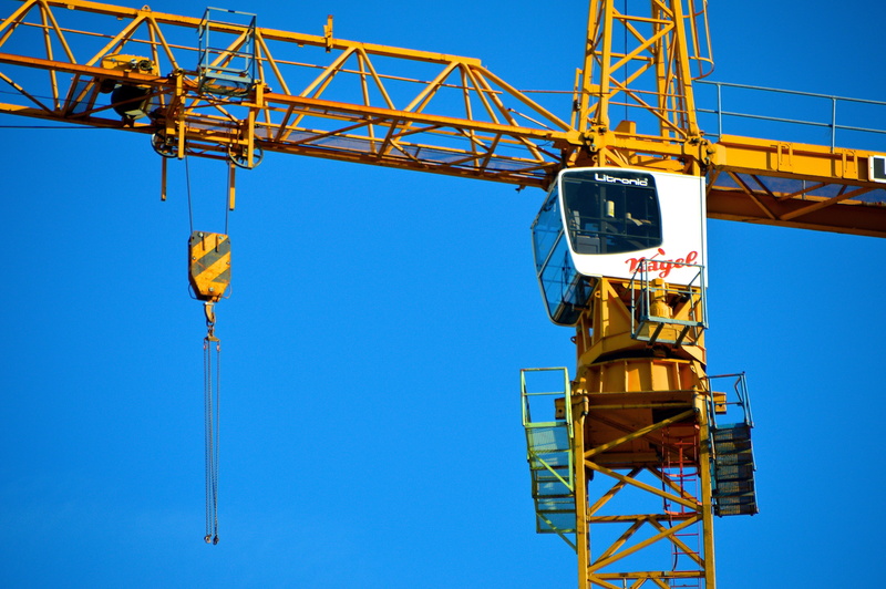 boom, nature, low angle view, sky, transportation, built Structure, urban planning, kranhaus, clear sky, blue, hoisting, equipment, business, building - Activity