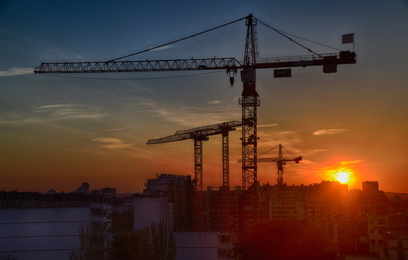 5K, growth, development, outdoors, crane, nature, site, sunset, building Exterior, industry, crane - Construction Machinery, construction equipment, cloud - sky