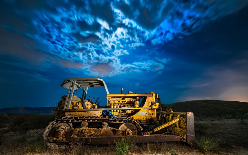 Caterpillar, sky, 720P, bulldozer, vehicle, clouds