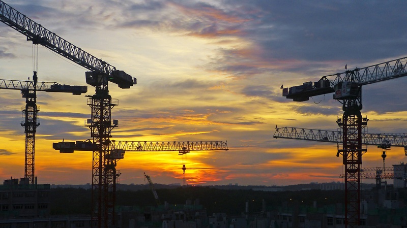 sky, blue, sunset, color, building exterior, construction Site, crane - Construction Machinery, skyscraper, construction equipment, power supply, nature