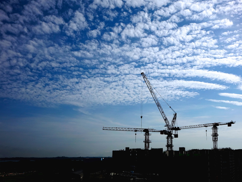 construction Site, crane, low angle view, white, daytime, industry, metal, cloud - sky, equipment, construction Industry, machinery, under construction