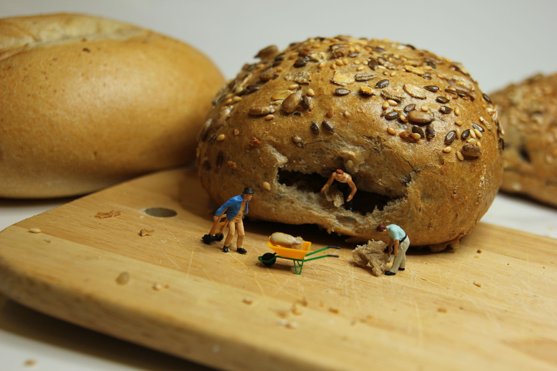 figurine, seed, fruit, workers, loaf of bread, loaf, freshness, cutting board, people, indoors, security, no people, bread, healthy, food, creative, wholegrain