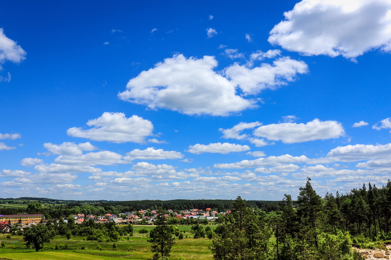 nice weather, beautiful sky, building, beauty in nature, mite, village, nature, city, clouds, sunny day, view, poland, green, growth, tree, built structure