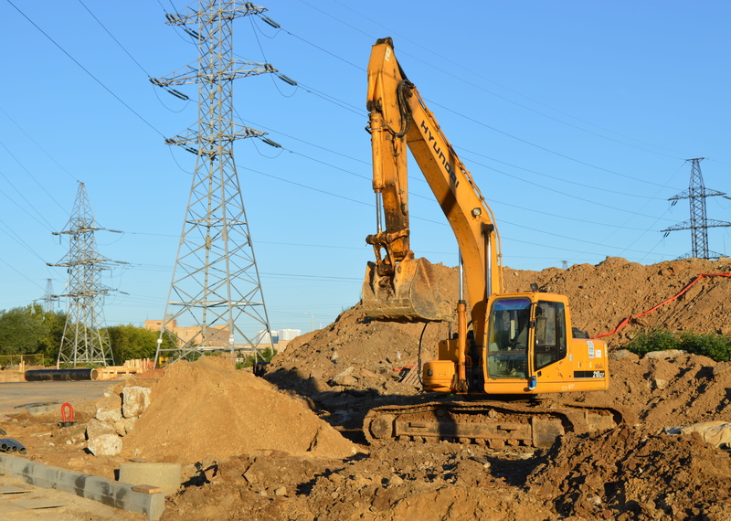 transportation, quarry, industrial equipment, cable, power line, construction site, day, building an object, technology, construction, tractor digging