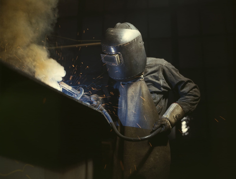 standing, person, welder, occupation, radio, men, indoors, mask, protection, disguise, welder work, obscured face, protective workwear, clothing, only men