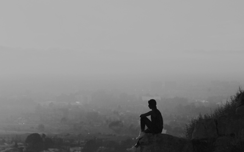 tranquil scene, sky, day, real people, 4K, men, plant, alone, morning, outdoors, nature, copy space, fog, rear view, beauty in nature, one person, environment