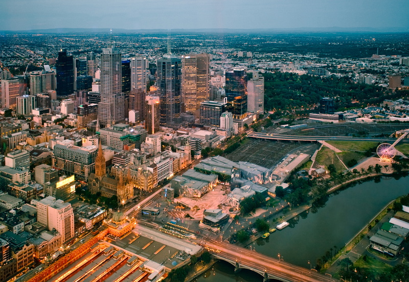 evening, water, built structure, twilights, melbourne, wheel, day, 5K, city, high angle view, building, no people, big city, town, outdoors, nature, cityscape