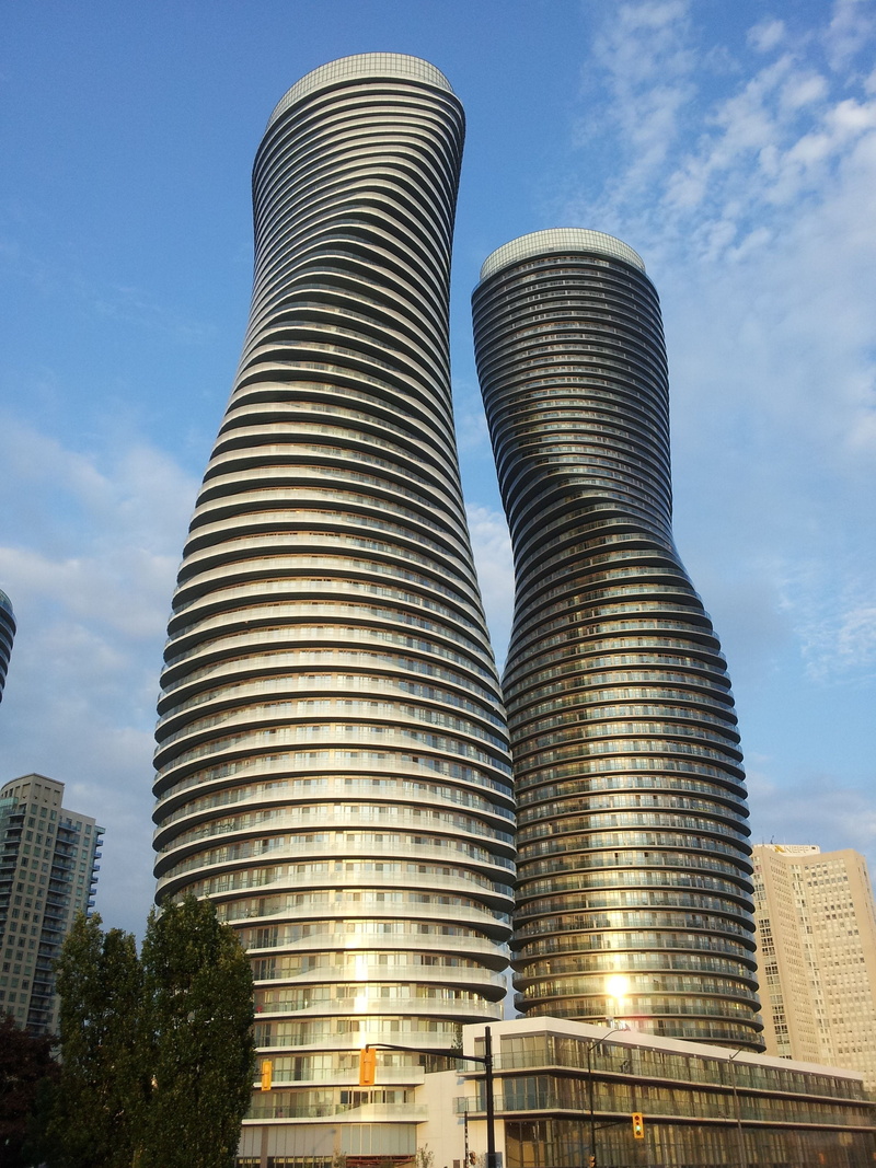 outdoors, architecture, mississauga, city, tall, white, modern, day, office, cloud - sky, building, sky, high, blue, glass, built structure, travel destinations