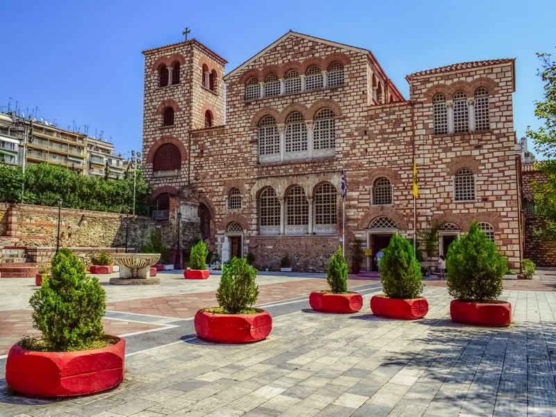 byzantine, built structure, spirituality, sky, houses, religion, tree, ancient, nature, day, outdoors, church, greek, potted plant, brick, greece, place of worship