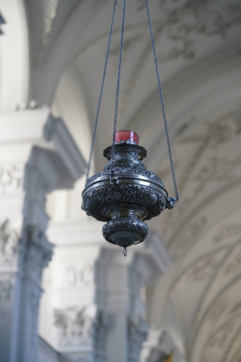 roman catholic, close-up, ornate, lighting equipment, building exterior, nature, outdoors, holy, 8K, low angle view, orthodox, incense, ritual, congratulation