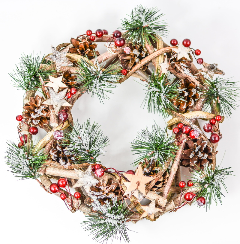 holiday, frame, seasonal, festive, celebration, indoors, event, branch, close-up, tree, stars, christmas, wreath, 2K, white background, holiday - event