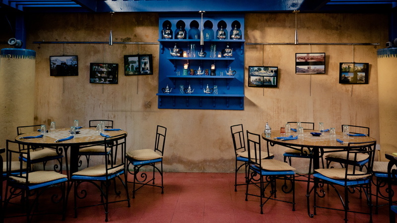 cafe, moorish, two, murals, board, restaurant, images, in a row, tiles, table decorations, decoration, blue, wall - building feature, wall decoration, dining room