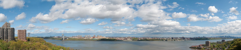 triple screen, day, built structure, panoramic, George Washington Bridge, skyscraper, nature, architecture, cloud - sky, office building exterior, travel destinations