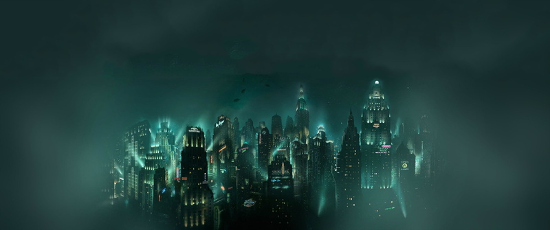 skyscraper, cityscape, building exterior, water, nature, 2K, tall - high, financial district, panoramic, tower, nightlife, BioShock, travel destinations