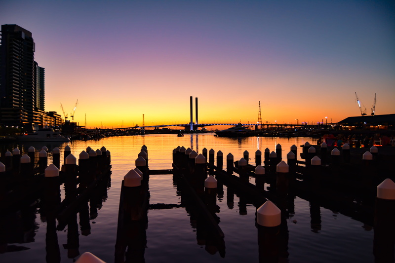 australia, reflection, skyscraper, yacht, building exterior, bridge, yarra, melbourne, victoria, transportation, bay, silhouette, docklands, dock, dusk