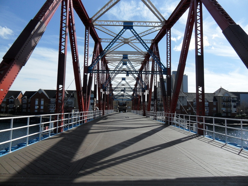 railing, transportation, sky, architecture, long, direction, bridge, no people, connection, the way forward, metal, salford quays, manchester docklands