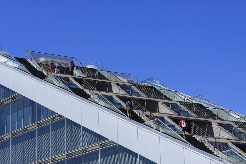 real people, sky, Port, staircase, low angle view, outdoors, City, blue, 1080P, City, Building, nature, building Exterior, building, copy space, germany