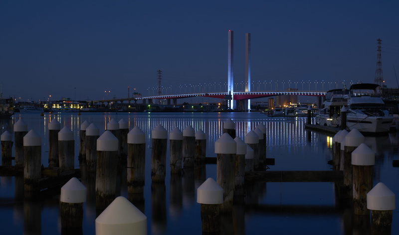 architecture, sky, dawn, lights, docklands, dusk, building exterior, river, nature, bridge, australia, transportation, architectural column, clear sky