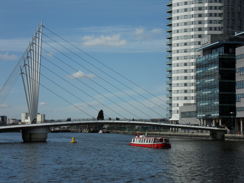 nautical vessel, gray, outdoors, tension, Salford Quays, city, excursion steamer, building, engineering, day, Docklands, travel, river, building exterior