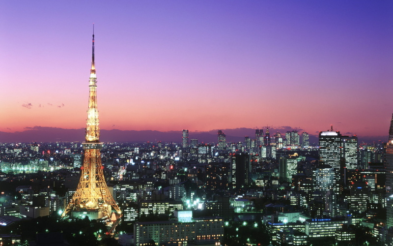 office Building, purple, outdoors, tourism, tall - High, tokyo Prefecture, backlight, minato Ward, spire, cityscape, architecture, communications Tower