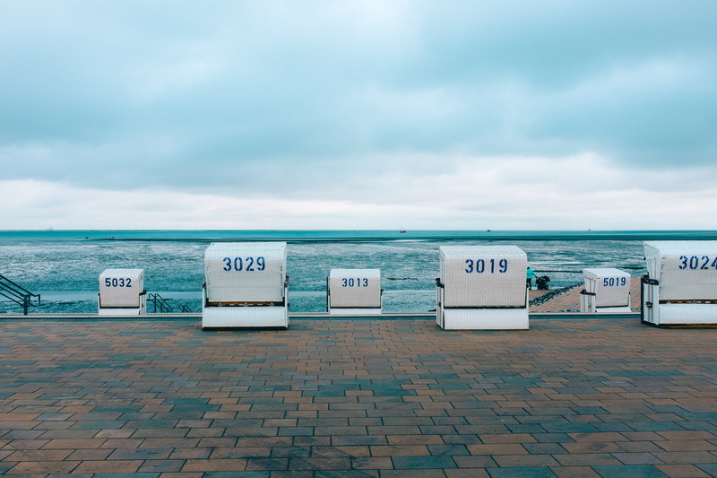land, sunny, ocean, horizon, 4K, german, watt, scene, scenics - nature, strand, in a row, wicker, outdoors, side by side, sky, busum, close, built structure