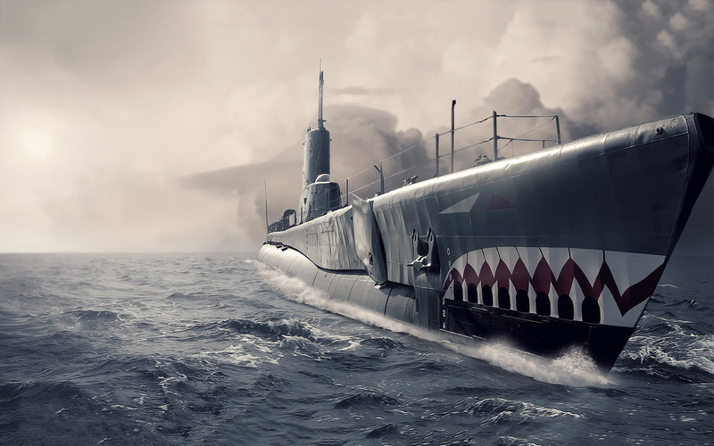 motion, water, sky, outdoors, scenics - nature, mode of transportation, transportation, power in nature, Submarine, beauty in nature, ocean, art, 1080P