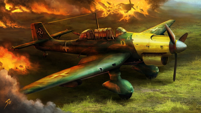 1080P, Dive Bomber, Stuka Dive Bomber, The plane, Figure, Junkers Ju-87, The Second World War, Explosions, The bombing, by Gary Jensen, Stuka, Gary Jensen