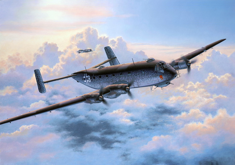 Ju-290, Junkers, Junkers Ju.290, sea, 1080P, art, WW2, German, figure, far, the sky, spy plane/bomber