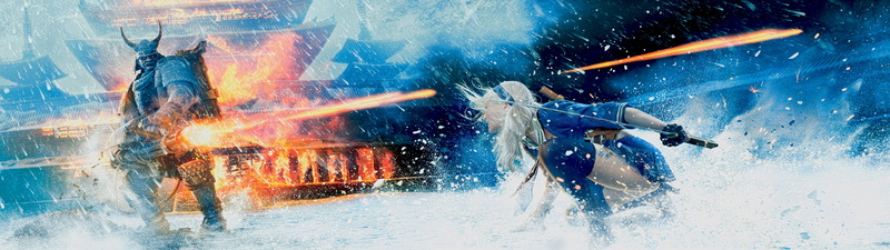 nature, sport, 4K, motion, day, woman, burning, people, Sucker Punch, fire, sea, katana, snow, movies, multiple display, samurai, adult, young adult, dual monitors