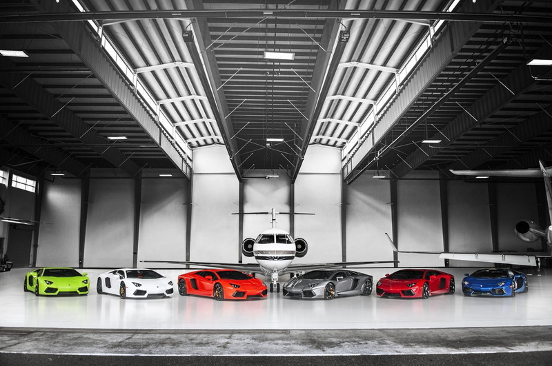 LP700-4, Silver, Green, Blue, White, Orange, Supercars, Red, Plane, Lamborghini, The plane, Aventador, 1080P