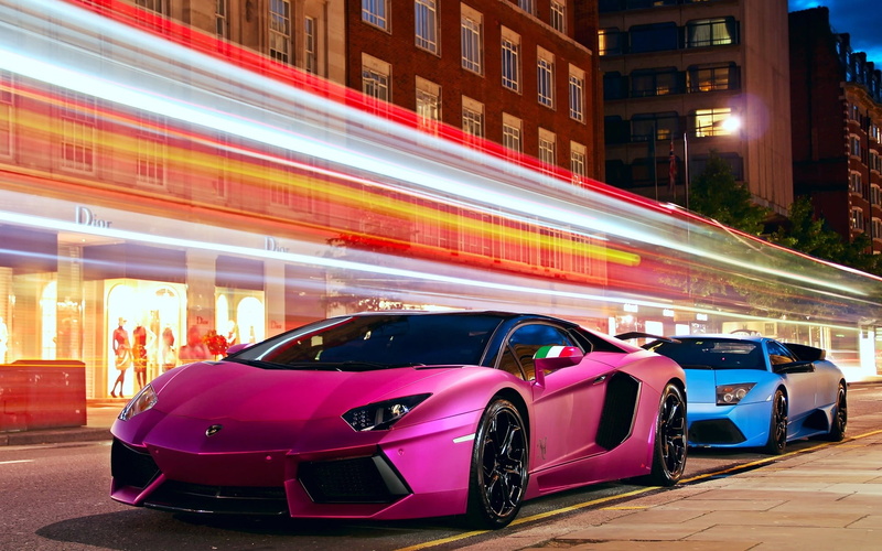sports car, road, building, street, city, window, architecture, mode of transportation, door, 1080P, evening, speed, Lamborghini, Lamborghini Aventador
